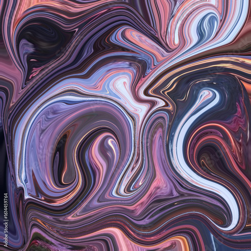 Rich abstract swirl art blending violet, rose, and navy tones. Expressive fluid motion suggests modern art aesthetics or high-impact wall decor.