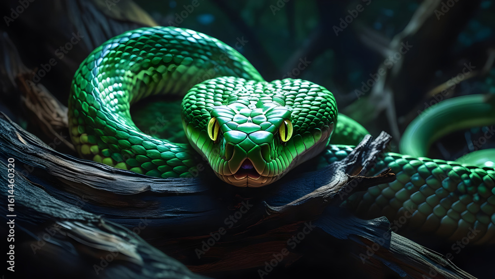 Fototapeta premium green snake on a tree