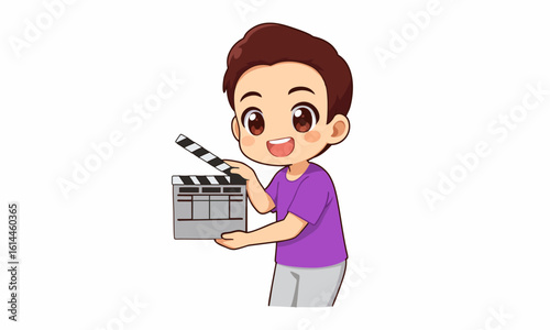man movie film director holding up a clapboard cartoon illustration