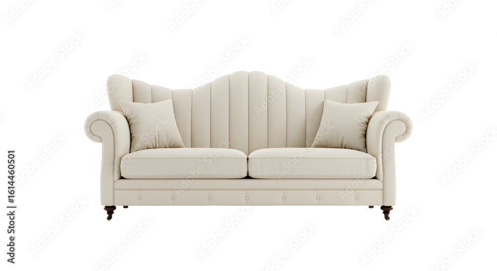Fototapeta premium Elegant Cream Sofa with Plush Cushions for Stylish Living Room Decor