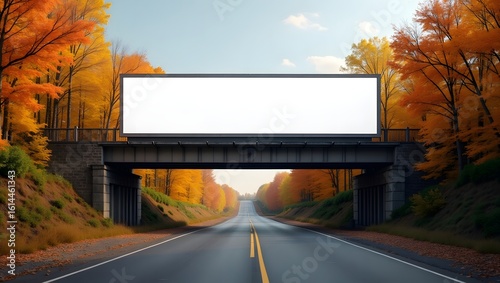 Commercial Display Mockup: Blank Billboard in Bridge with Fall Season Background