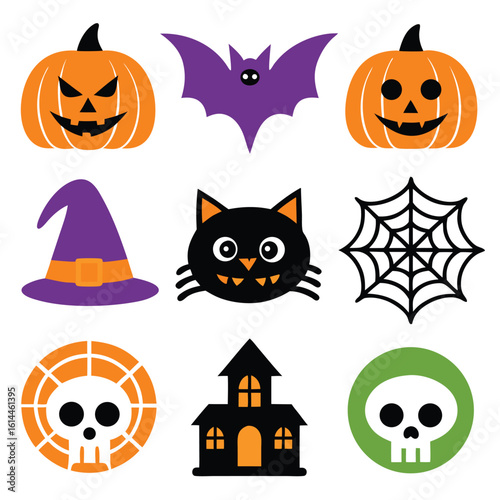 Colorful halloween clipart illustrations isolated on white background