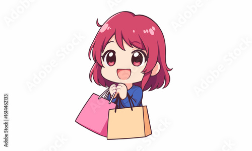 Cute happy girl shopping cartoon illustration