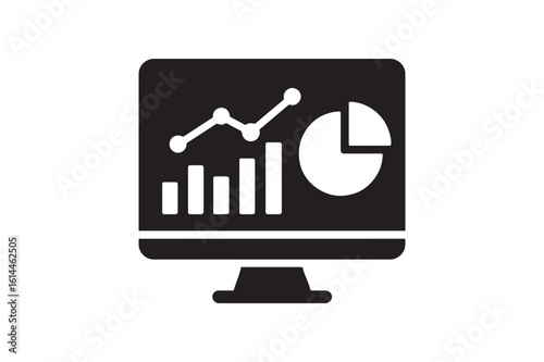 Analytics dashboard screen icon silhouette vector art illustration on white background