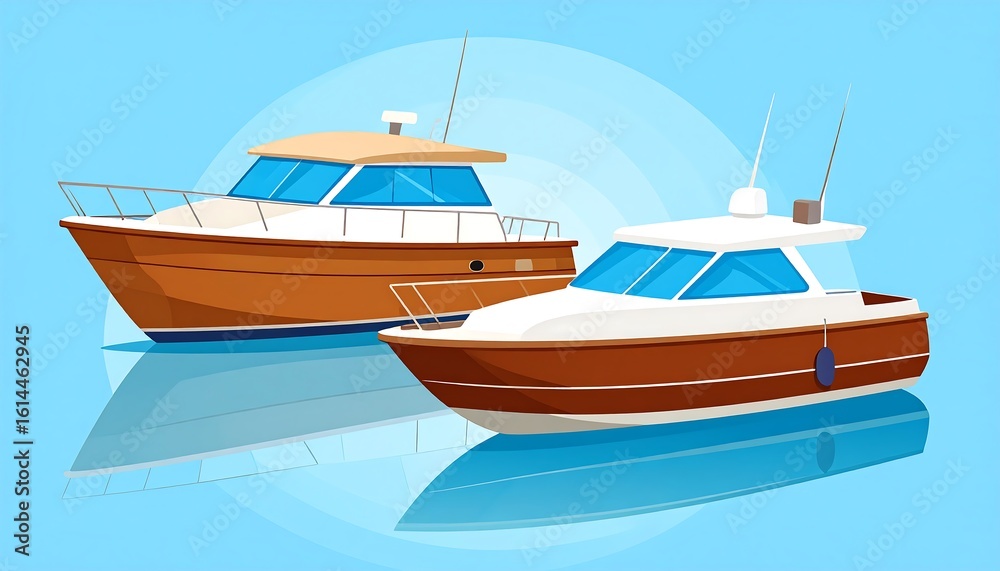 Naklejka premium Illustration of two motorboats on the sea in cartoon style, perfect for nautical themes