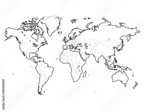 Black and white world map with country borders