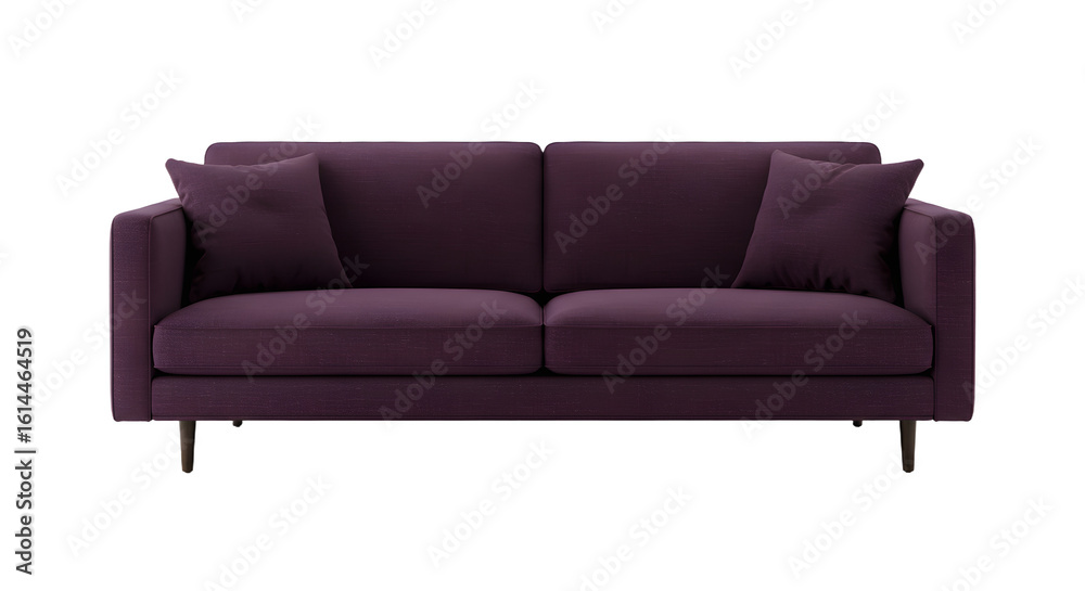 Fototapeta premium Elegant Purple Couch with Cushions, Modern Living Room Furniture for Stylish Home Decor