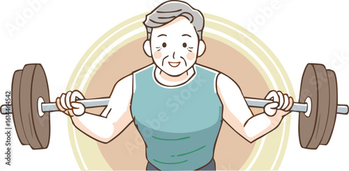 healthy active senior man engaged vigorous workout lifting heavy barbell cardio strength aging senior fitness emphasizing it is never too late to start a healthy lifestyle and build muscle The man's d