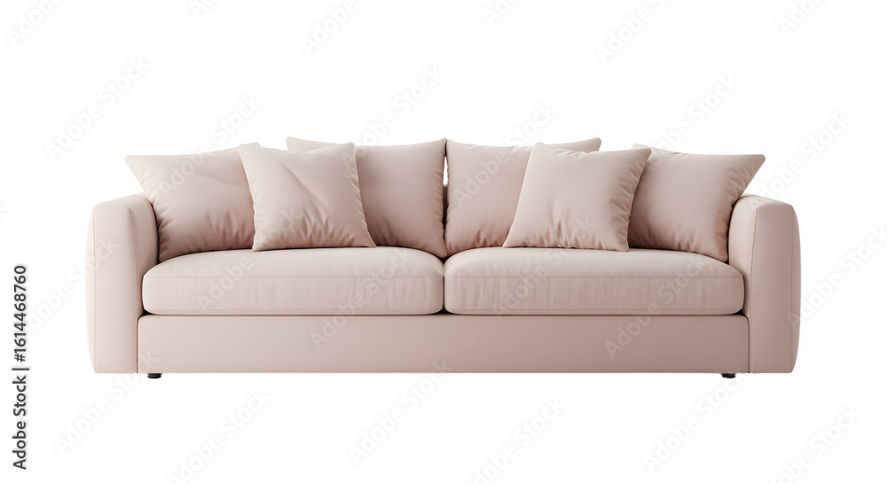 Fototapeta premium Elegant Beige Sofa with Cushions ? Modern Living Room Furniture for Comfortable Home Decor