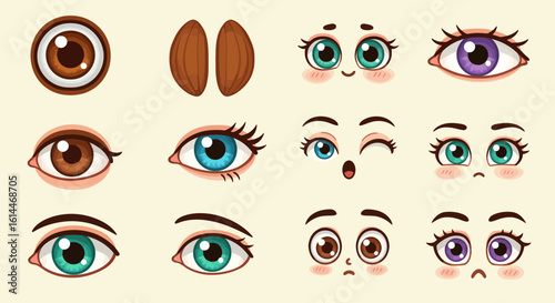 Cartoon Eye Expressions Set: Collection of Illustrated Eyes with Various Moods