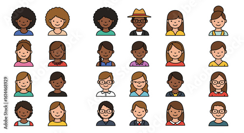 Diverse collection of cartoon avatar characters representing various professions and ethnicities
