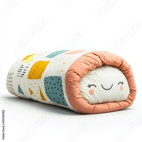 Adorable Sleeping Bag Icon Rolled Up with Smile