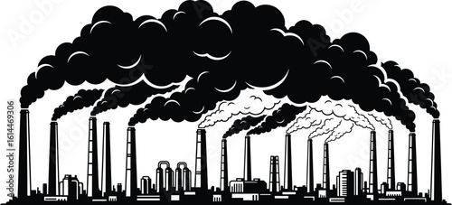 Pollution from factory chimneys vector illustration of industrial smog and emissions art