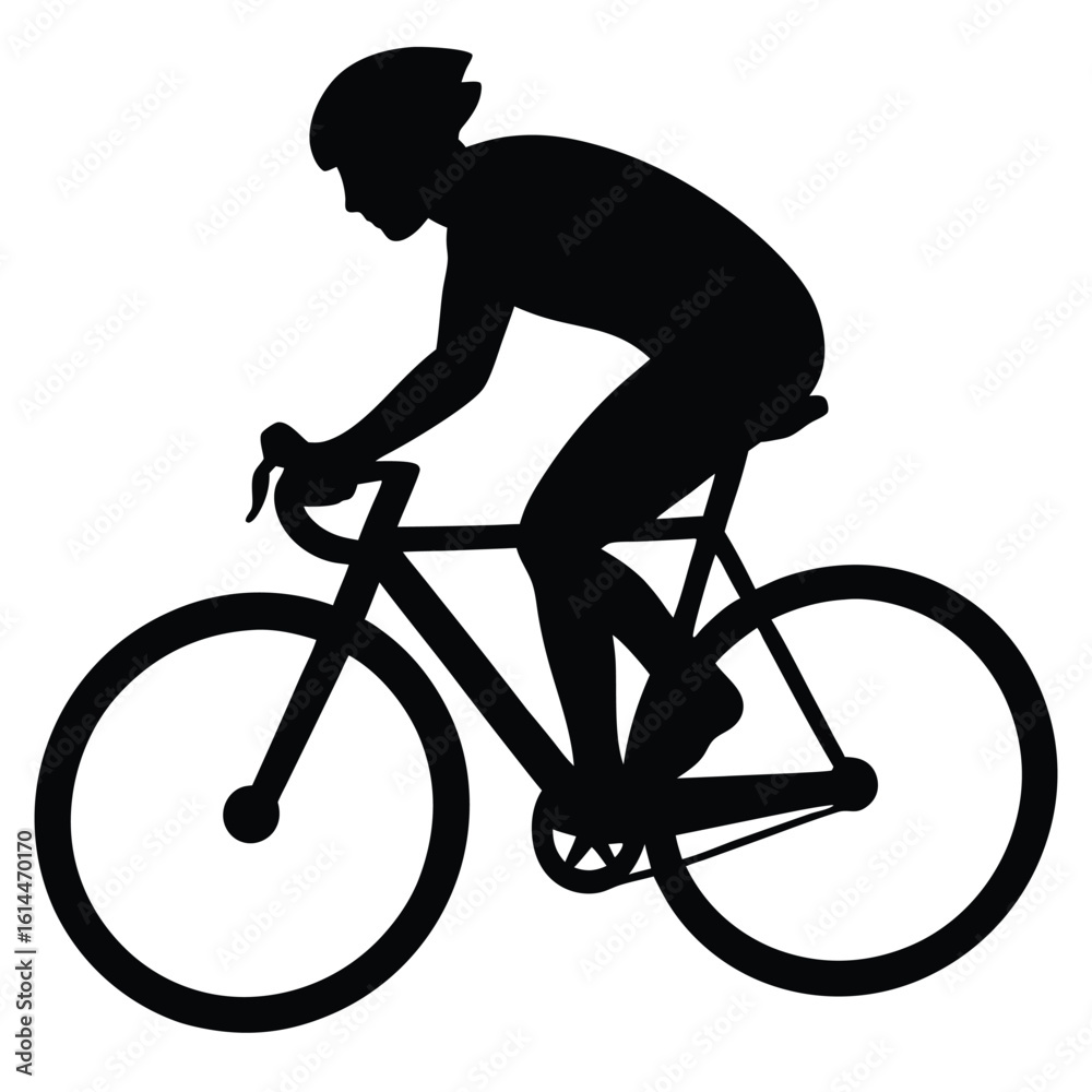 Obraz premium Cyclist silhouette on black bicycle helmet