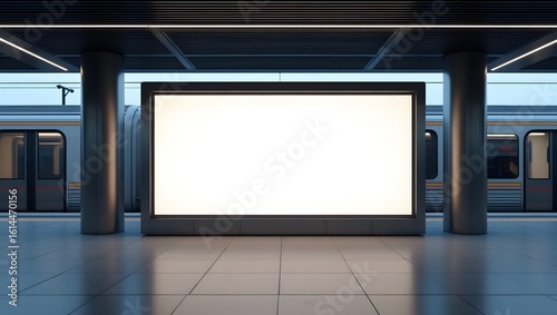 Commercial Display Mockup: Blank Billboard in Modern Train Station