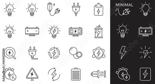 Vector illustration showcasing electrical energy and power icons in a sleek minimalist style