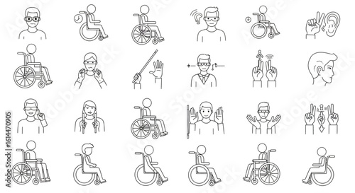 Line art icons representing disabilities: Wheelchair, Blindness, Deafness and more