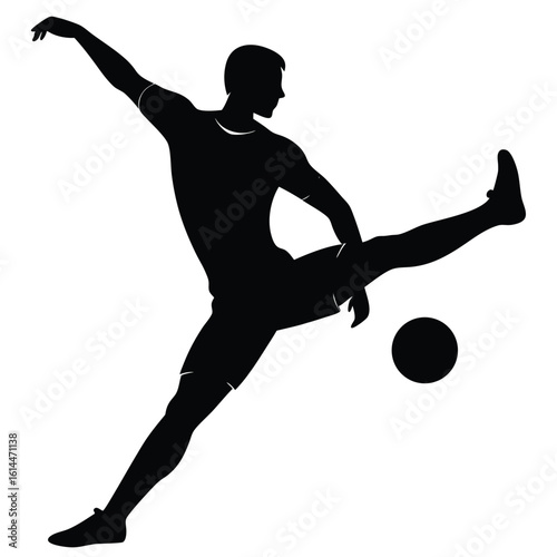 Athletic male soccer player kicking ball football silhouette