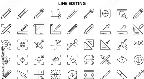 Line editing icon set for graphic design and technical drawing applications