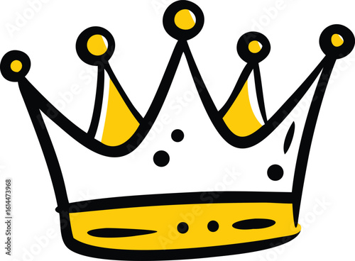 Simple yellow crown illustration with dots and triangles hand drawn
