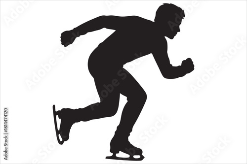 Silhouette of a speed skater in dynamic motion.