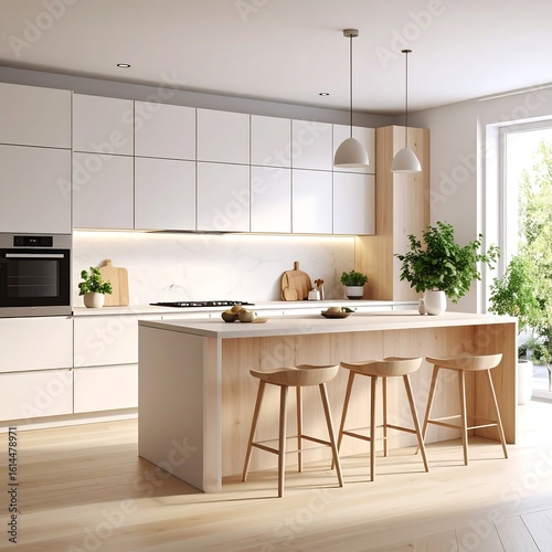 Modern kitchen with light wood island