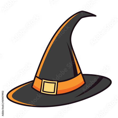 Black witch hat with orange trim and buckle halloween