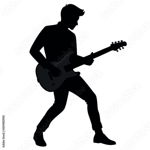 Silhouette of a guitarist playing a solo with dynamic energy