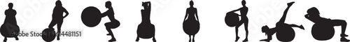 Exercise Ball Silhouettes: Fitness Training Vector on White