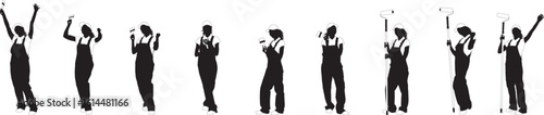 Painter Silhouettes, Set of Women Painters on White Background