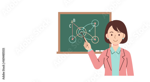 Female Teacher Explaining Diagram on Chalkboard.