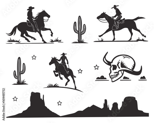 Vector silhouettes of horses and riders for equestrian sports illustration