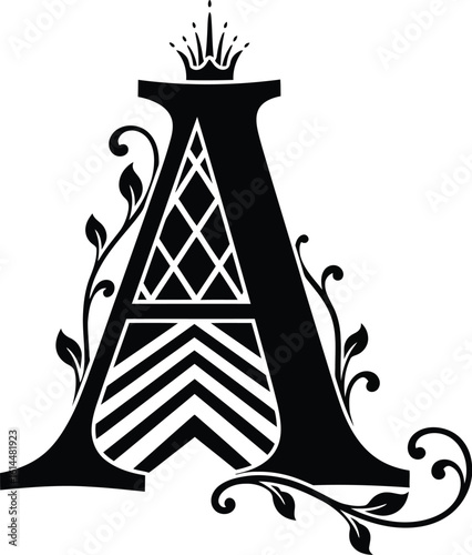 Download vector letter a monogram logo design with crown and floral decoration for free use now