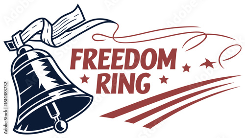 Echo of Liberty – Liberty Bell with Speed Lines and “Freedom Ring” Caption Representing Loud Patriotic Call