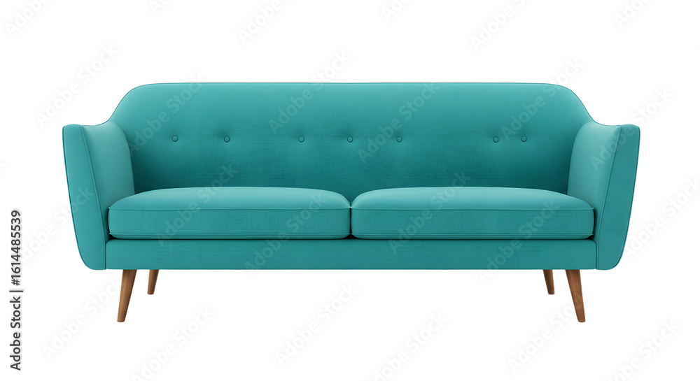 Obraz premium Modern Teal Sofa with Wooden Legs for Stylish Living Room Decor
