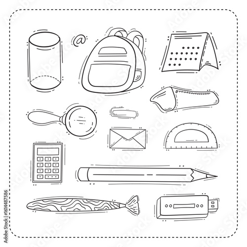 hand drawn school and education icon set
