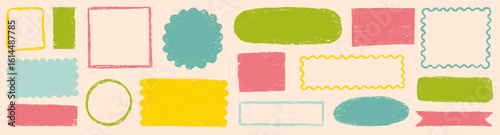 Wallpaper Mural Doodle brush crayon shape frame set. Hand drawn paint box, circle border label, pastel text frame in rough chalk brush texture. Cute color scribble square, round shape background. Vector illustration Torontodigital.ca