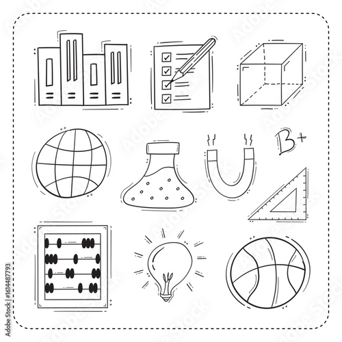 school icon, hand drawn education icon, doodle school and education icon set
