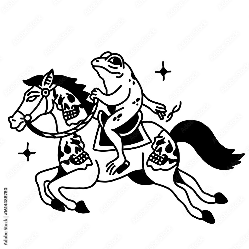 Obraz premium Fantasy illustration: frog knight riding a skeletal steed