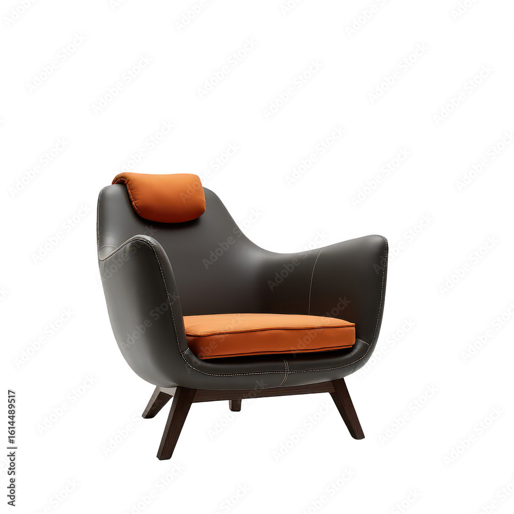 Naklejka premium Dark gray and orange accent chair with wooden legs.