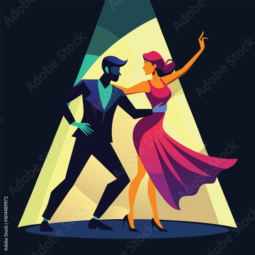 Elegant Ballroom Dancers under Spotlight