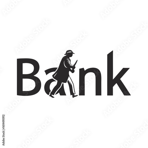 Man walking through the word bank holding a knife
