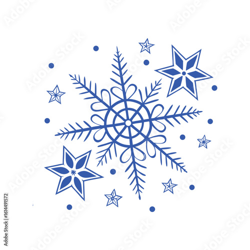 Blue snowflake and stars illustration with a winter theme