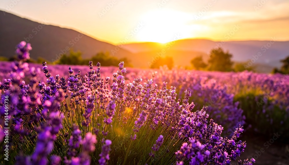 Fototapeta premium Vibrant lavender field at sunset