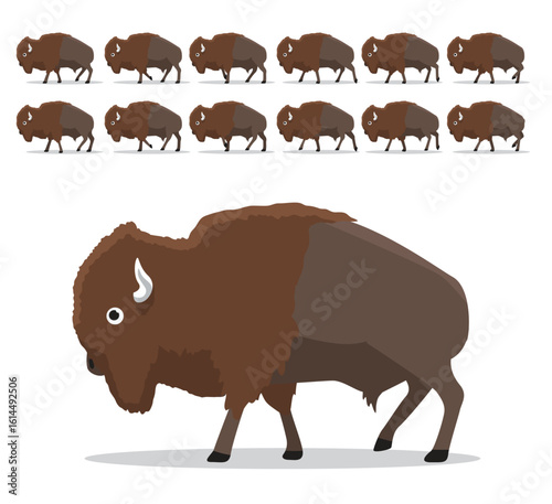 Bison Animal Animation Walking Cartoon Vector Illustration