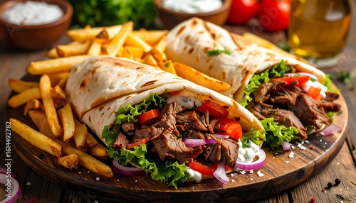 Delicious gyros with fries