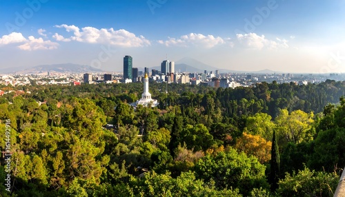 Panoramic View of Mexico City Skyline from Chapultepec Park on a Clear Day