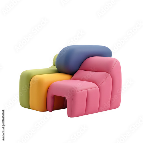 Colorful sectional sofa with modern design.