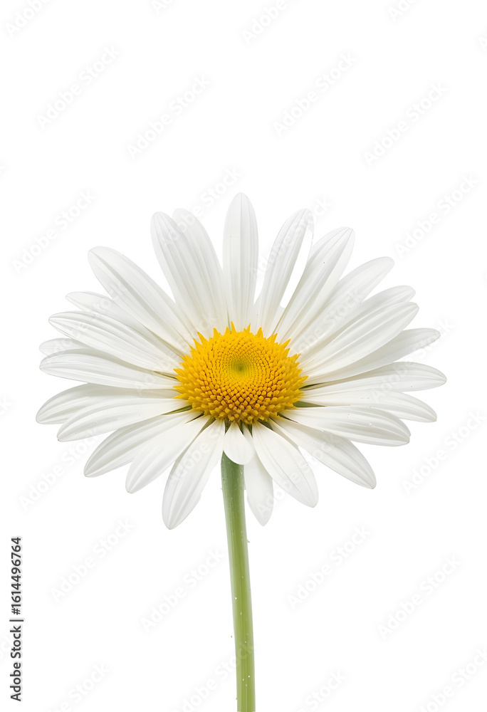 Fototapeta premium Beautiful White Daisy Flower with Yellow Center. Fresh, natural, and cheerful bloom for spring themes, outdoor beauty, and simple aesthetics.