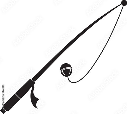 Fishing rod with line and lure isolated on white background